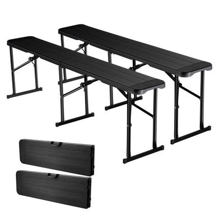 Folding Bench 6 Ft HDPE, 2-Pack with Carry Bags, Black