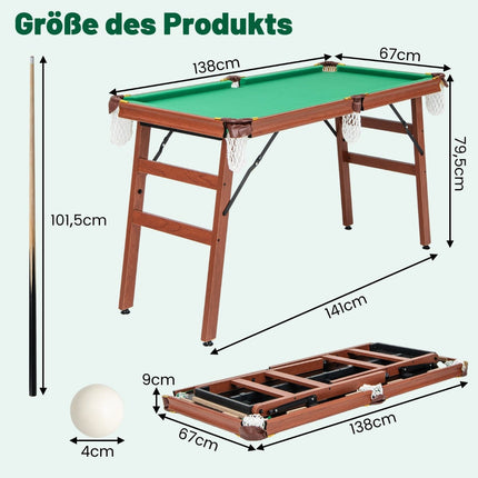 Skládací kulečníkový stůl s tágy, koulemi a křídou, 138cm