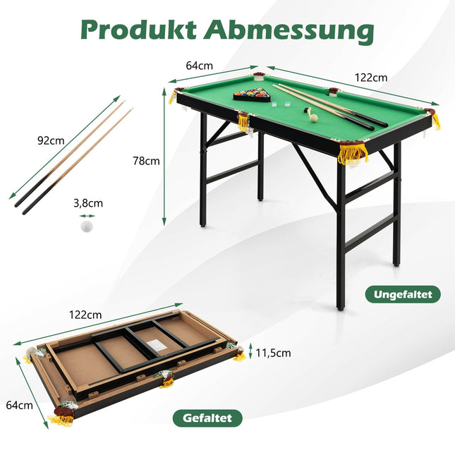 Klappbarer Billardtisch mit Zubehör, 122 cm, Grün