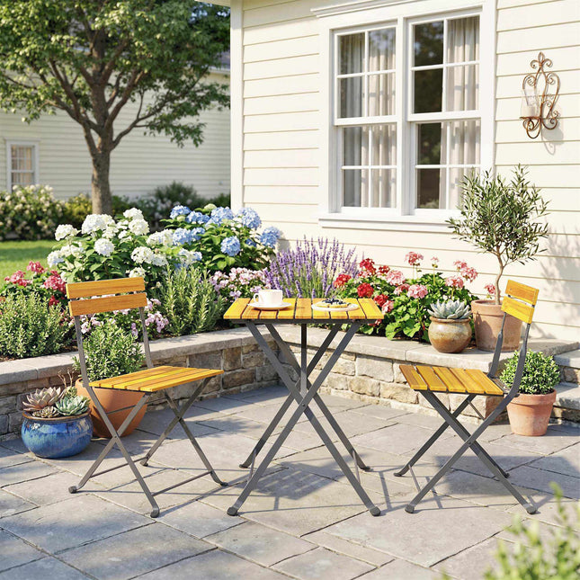 Klappbares Bistro-Set für 2 Personen, Teak-Akazienholz & Stahl
