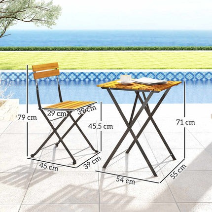 Skládací bistro set pro 2, akátové dřevo teak a ocel