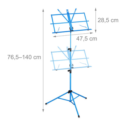 Folding Blue Metal Sheet Music Stand, Adjustable Height