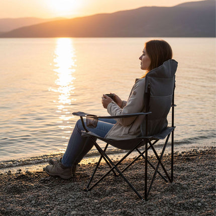 Folding Camp Chair with Armrests and Cup Holder