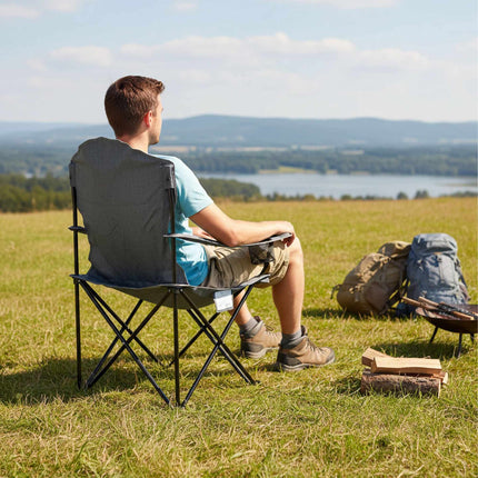 Folding Camp Chair with Armrests and Cup Holder