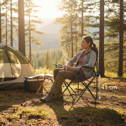 Folding Camp Chair with Armrests and Cup Holder