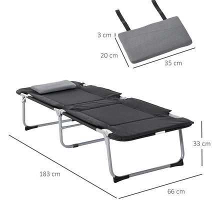 Leichtes, tragbares Feldbett mit Kissen, 183x66x33cm