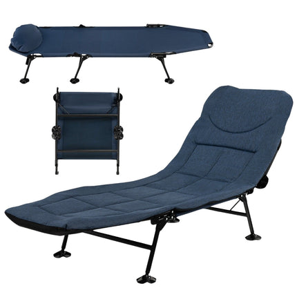 Klappbares Feldbett mit verstellbarer Rückenlehne und Matratze