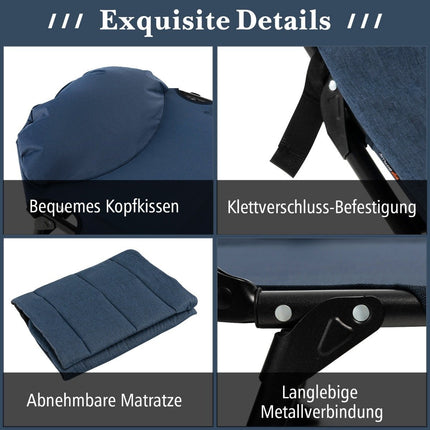 Klappbares Feldbett mit verstellbarer Rückenlehne und Matratze
