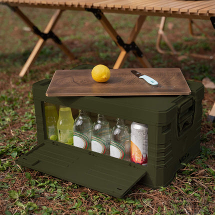 Folding Camping Box with Lid & Table – 32L, Green