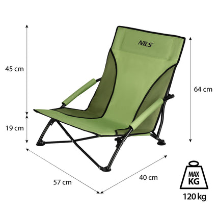Folding Camping Chair, 120 kg Capacity, Green