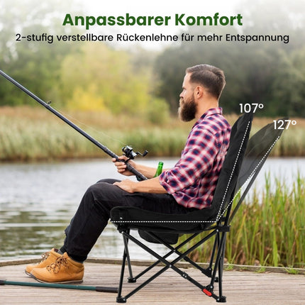 Folding Camping Chair, Adjustable Backrest, Side Pocket