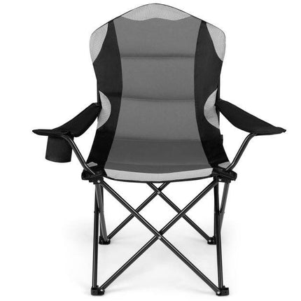Folding Camping Chair, Black, High Backrest, Cup Holder