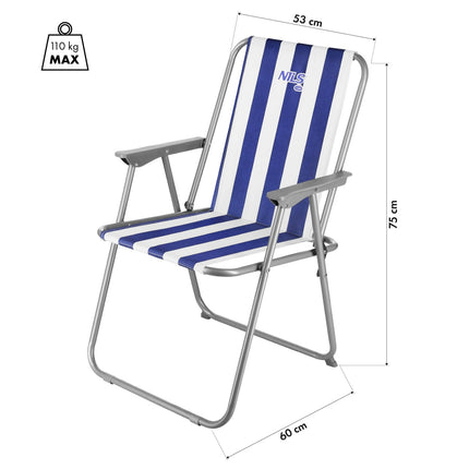 Skládací kempingová židle, modro-bílá, přenosný design