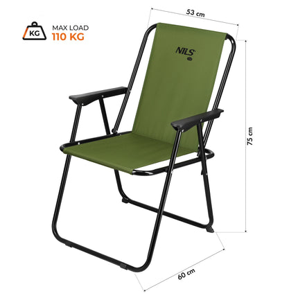 Folding Camping Chair, Green, Steel Frame, 110 kg