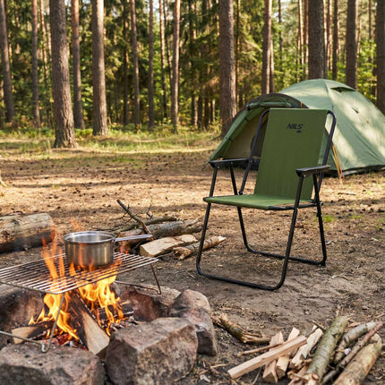 Folding Camping Chair, Green, Steel Frame, 110 kg