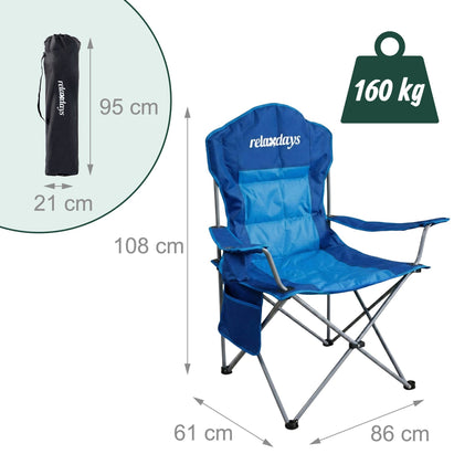 Faltcampingstuhl, hohe Rückenlehne, Getränkehalter, Tragetasche