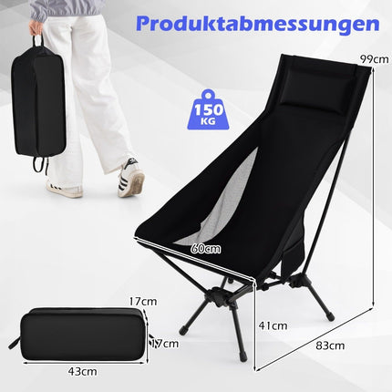 Folding Camping Chair, Lightweight, High Back, Black