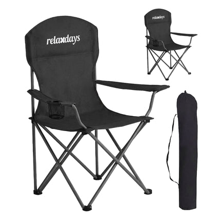 Folding Camping Chair Set of 2 with Cup Holder, Black, Max Load 150 kg