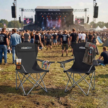 Folding Camping Chair Set of 2 with Cup Holder, Black, Max Load 150 kg