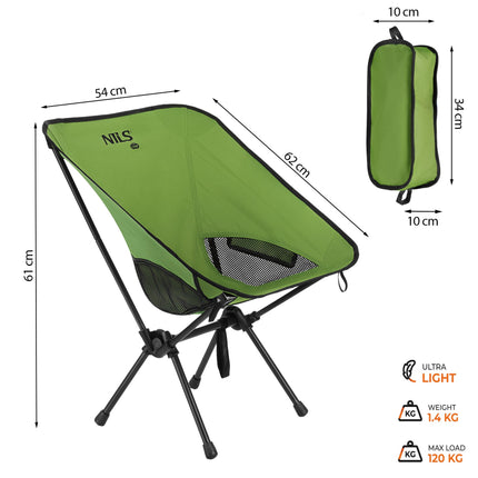 Folding Camping Chair – Ultralight, 120 kg, Green
