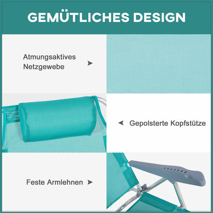 Klappbare Campingstühle 2er-Set, verstellbare Netzrückenlehne, Türkis