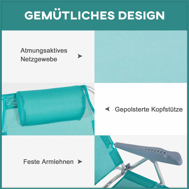 Set van 2 opvouwbare campingstoelen met verstelbare rugleuning van mesh, turquoise