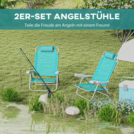 Klappbare Campingstühle 2er-Set, verstellbare Netzrückenlehne, Türkis