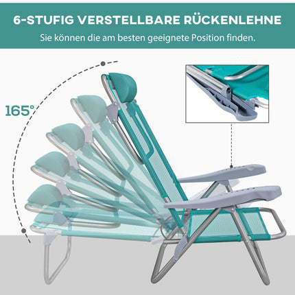 Klappbare Campingstühle 2er-Set, verstellbare Netzrückenlehne, Türkis