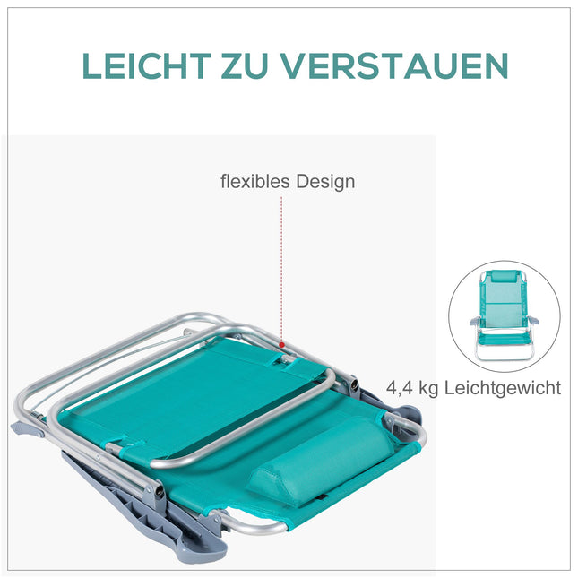 Set van 2 opvouwbare campingstoelen met verstelbare rugleuning van mesh, turquoise