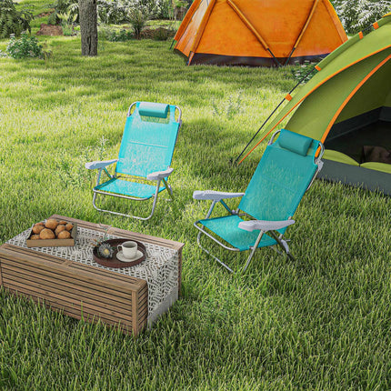 Klappbare Campingstühle 2er-Set, verstellbare Netzrückenlehne, Türkis