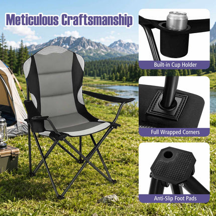 Folding Camping Chairs with Cup Holders, Black – 2 Pack