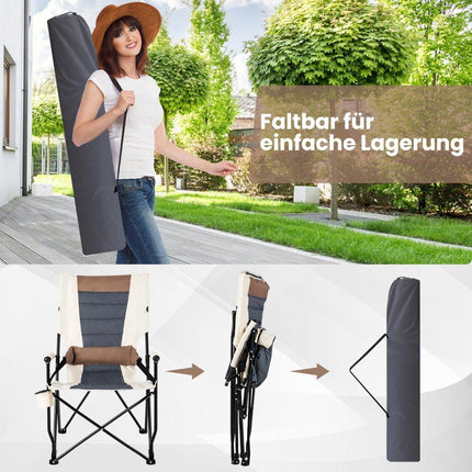 Klappbarer Campingstuhl mit Getränkehalter, 63x72x102 cm, Braun/Weiß