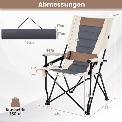 Klappbarer Campingstuhl mit Getränkehalter, 63x72x102 cm, Braun/Weiß