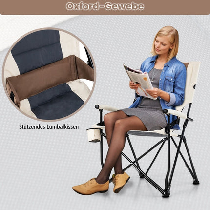 Klappbarer Campingstuhl mit Getränkehalter, 63x72x102 cm, Braun/Weiß