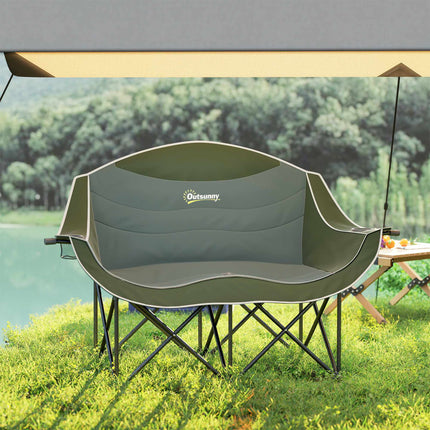 Klappbarer Campingstuhl mit zwei gepolsterten Sitzen und Getränkehaltern