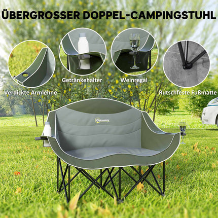 Klappbarer Campingstuhl mit zwei gepolsterten Sitzen und Getränkehaltern