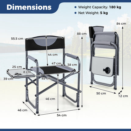 Klappbarer Campingstuhl mit Seitentisch, 180 kg Tragkraft