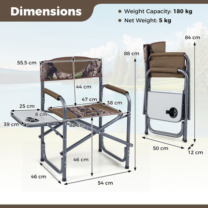 Klappbarer Campingstuhl mit Beistelltisch, 180 kg Tragkraft