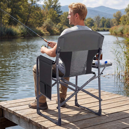 Folding Camping Chair with Side Table, Cup Holder, 400 lb