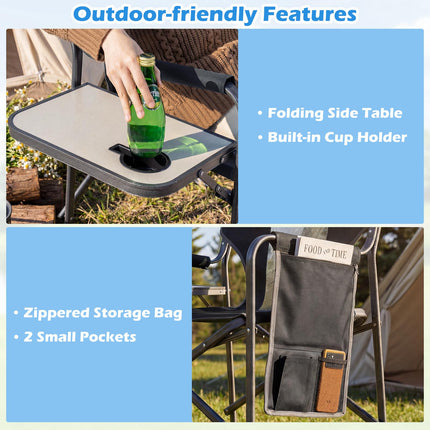 Folding Camping Chair with Side Table, Cup Holder, 400 lb