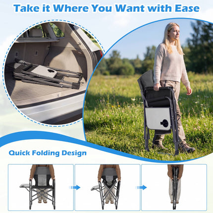 Folding Camping Chair with Side Table, Cup Holder, 400 lb