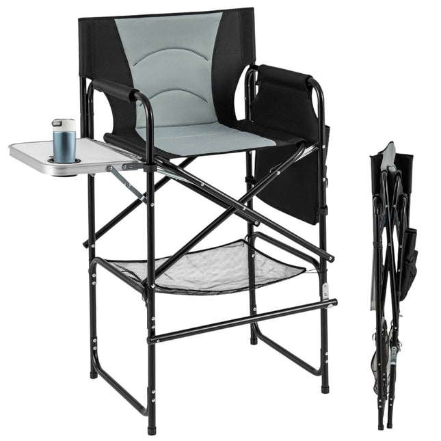 Faltbarer Campingstuhl mit Beistelltisch und Fußstütze, Schwarz/Grau