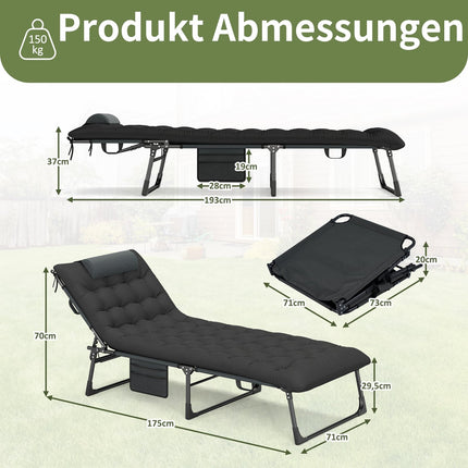 Folding Camping Cot with Adjustable Mattress, Black