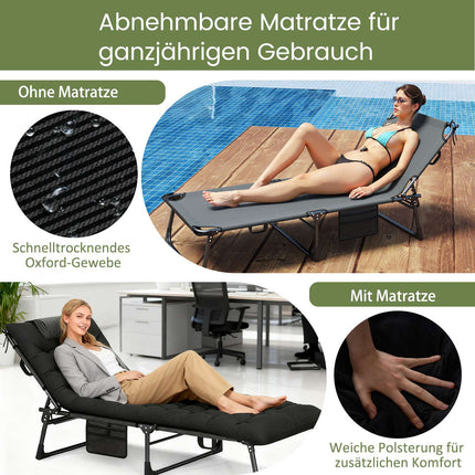 Folding Camping Cot with Adjustable Mattress, Black