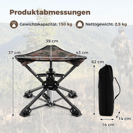 Faltbarer Campinghocker, 360° drehbar, Anti-Einsink-Füße