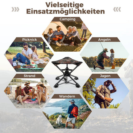 Faltbarer Campinghocker, 360° drehbar, Anti-Einsink-Füße