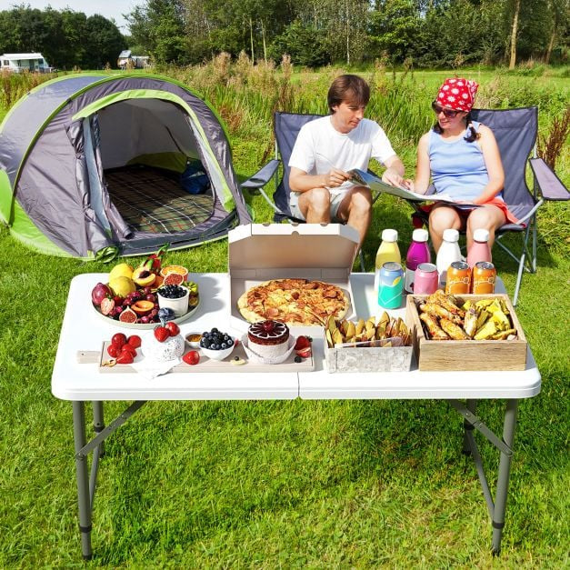 Opklapbare campingtafel 122 cm, in hoogte verstelbaar, HDPE-blad
