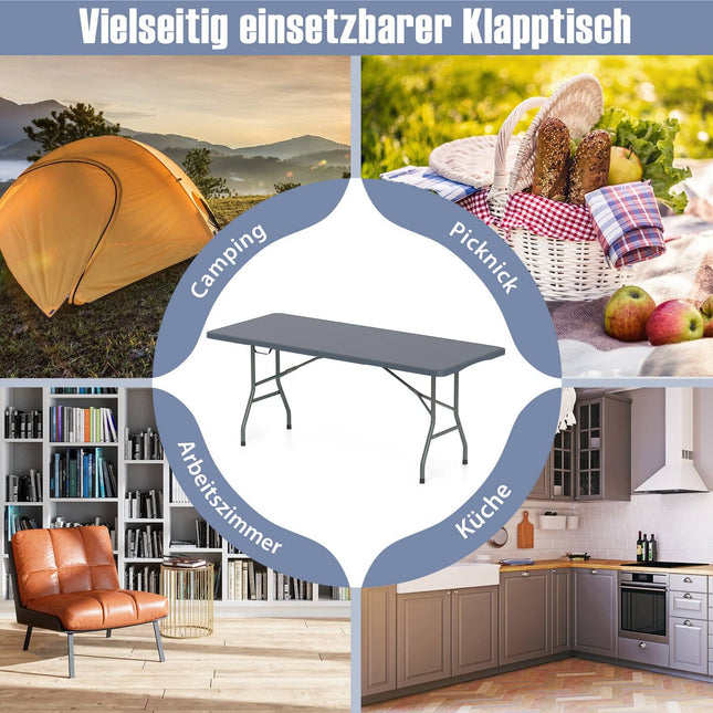 Klappbarer Campingtisch, 180x74cm, HDPE-Platte, Metallbeine