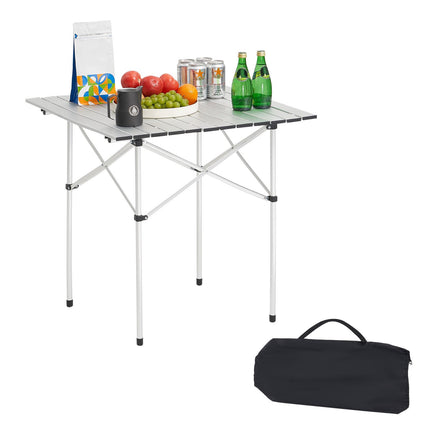 Folding Camping Table, Aluminum Roll-Top, Carry Bag