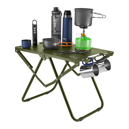 Folding Camping Table, Green, Steel Frame, Carry Cover